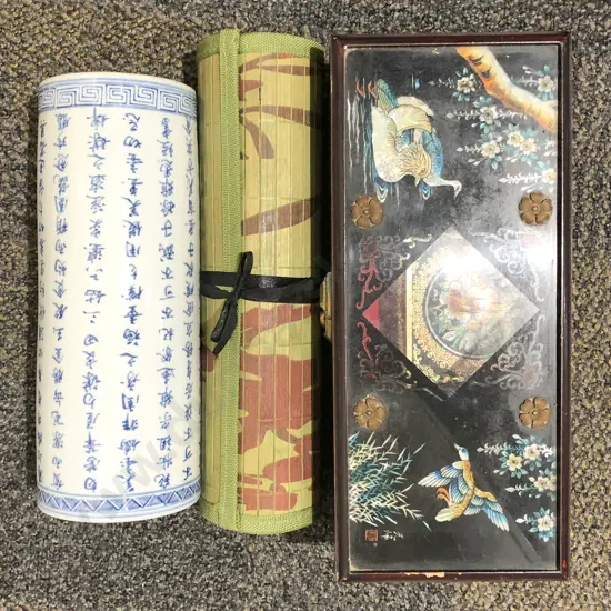 Japanese Musical Jewellery Box Together With Blue & White Vase Etc.