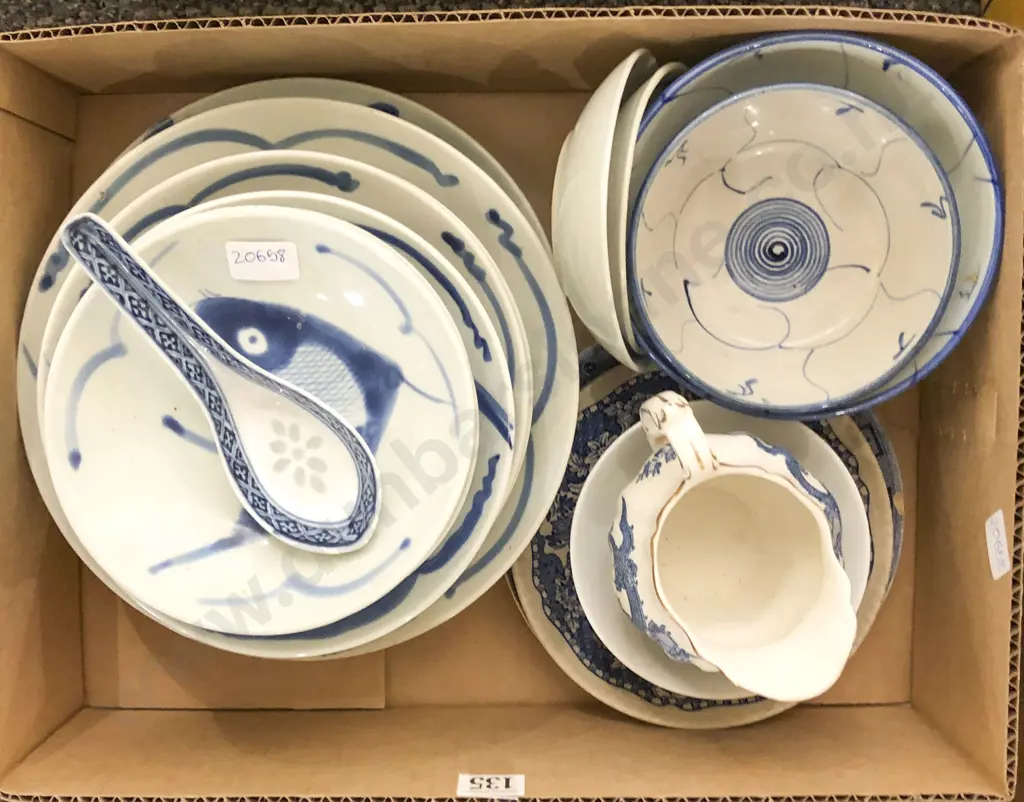 Box of Assorted Blue & White China Image 1++