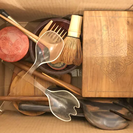 Box of Assorted Woodware Incl. Cigar Box