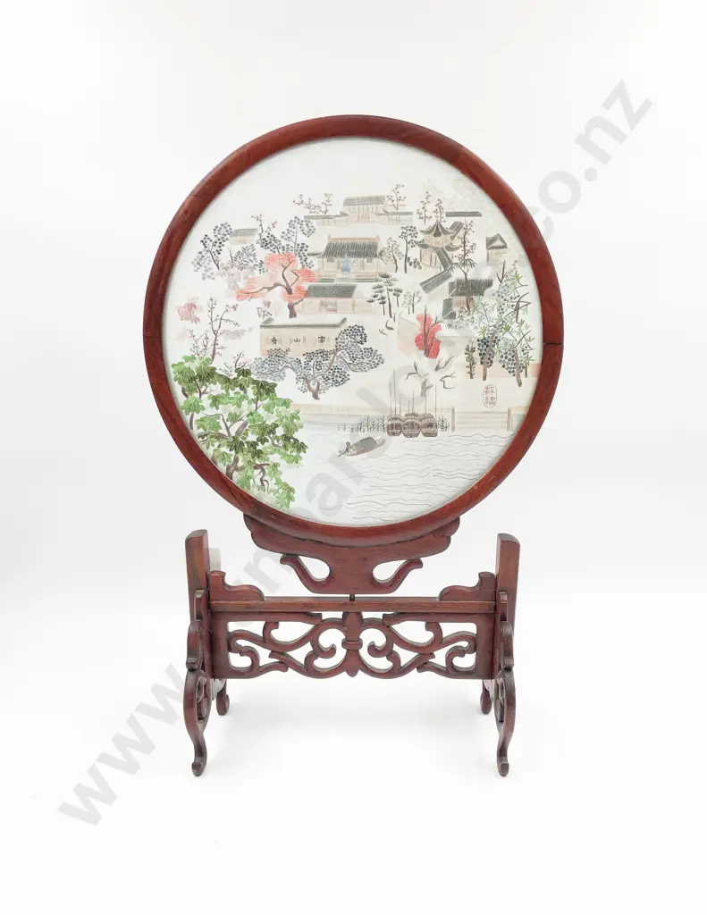 Silk Embroidery in Rosewood Frame and Stand Image 1++