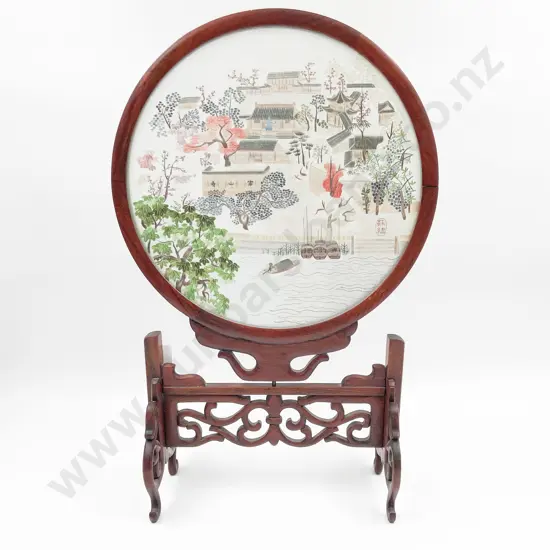 Silk Embroidery in Rosewood Frame and Stand