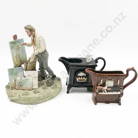 Ceramic Group Figure of Artist Together With Two Park Rose Novelty Jugs
