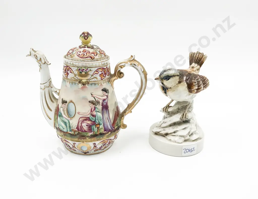 Decorative Italian Coffee Pot and Bird Figure (Faults) Image 1++
