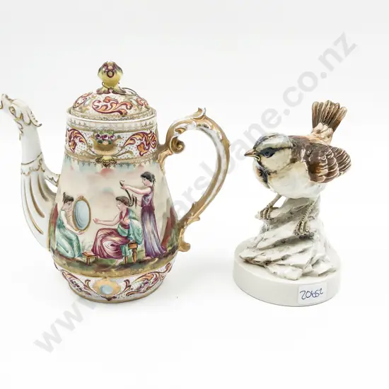 Decorative Italian Coffee Pot and Bird Figure (Faults)