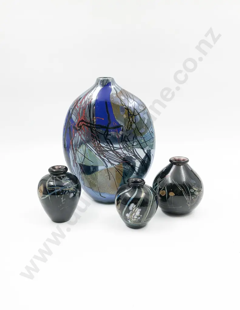Glazed Art Glass Vase Together With Three Pantano Studio Art Glass Vases Image 1++