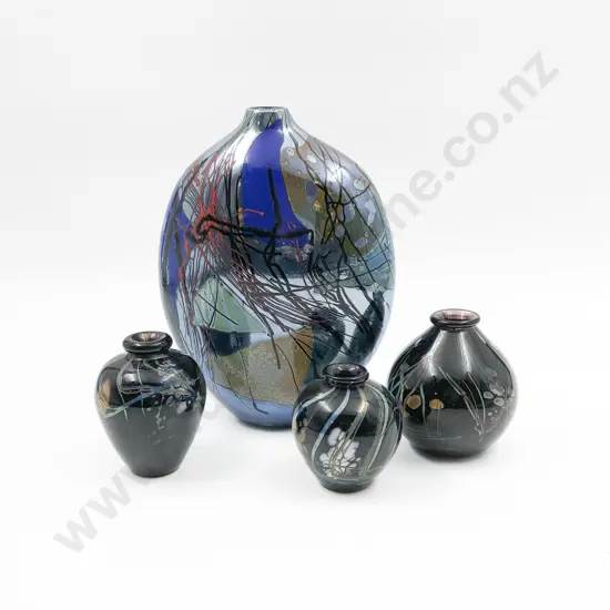 Glazed Art Glass Vase Together With Three Pantano Studio Art Glass Vases
