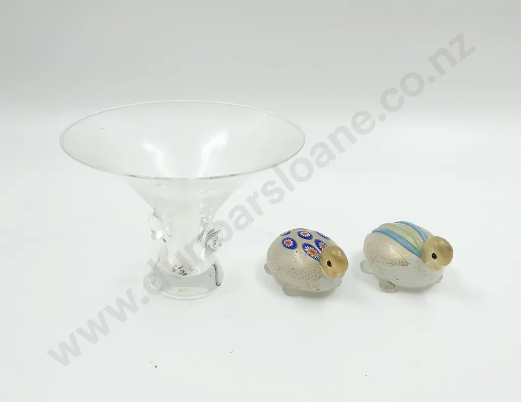 Two Murano Art Glass Turtles Together With Signed Art Glass Vase Image 1++