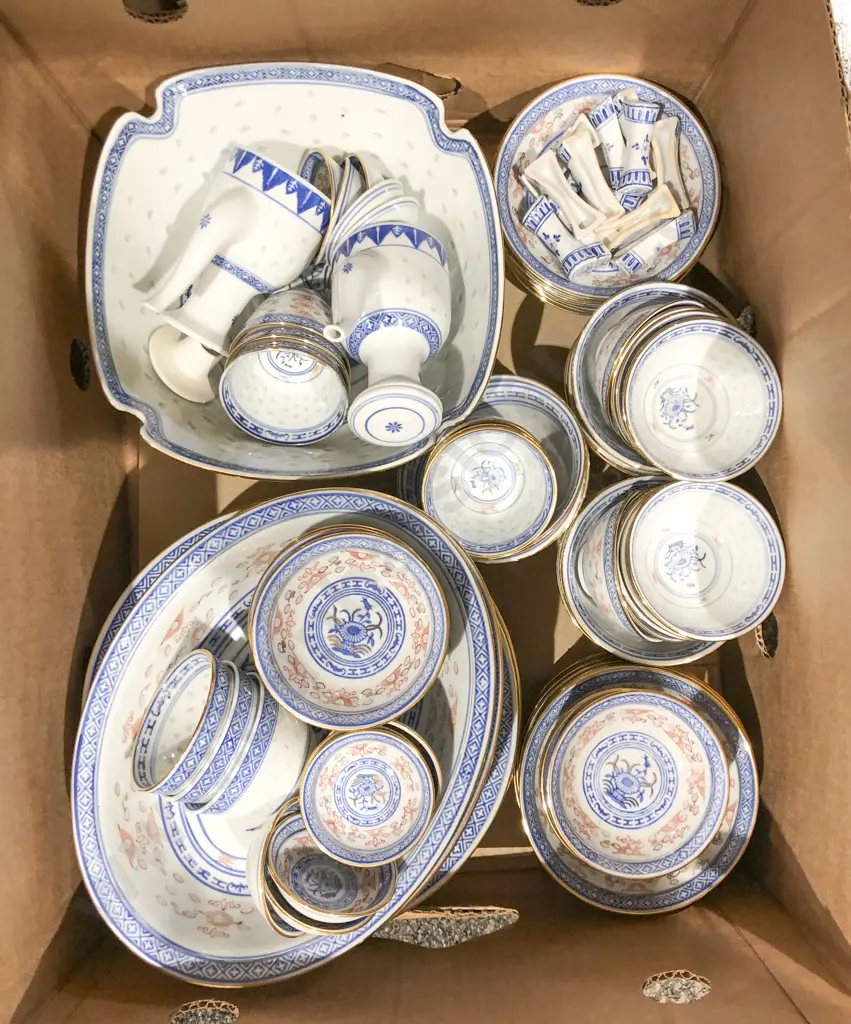 Box of Assorted Blue & White China Image 1++