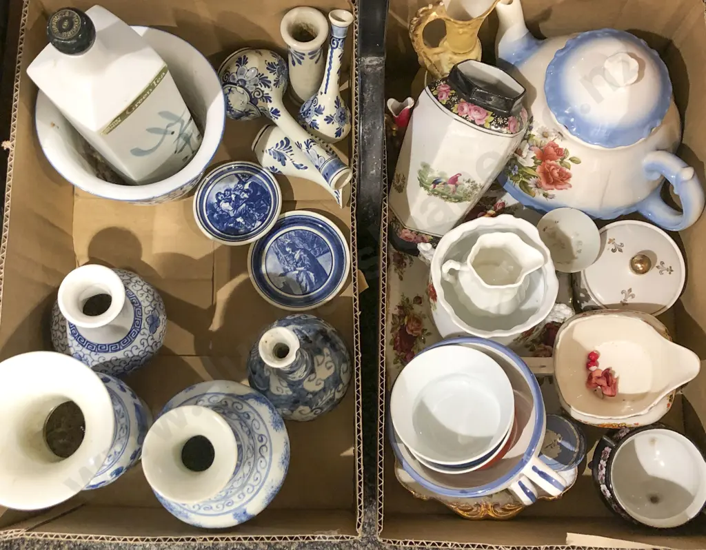 Two Boxes of Assorted Blue & White China Etc. Image 1++