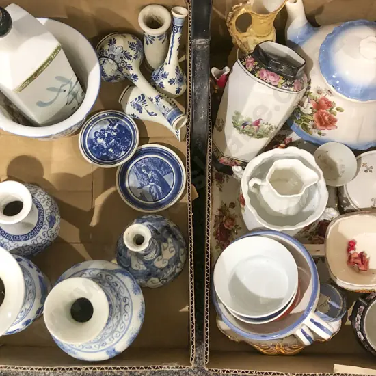 Two Boxes of Assorted Blue & White China Etc.