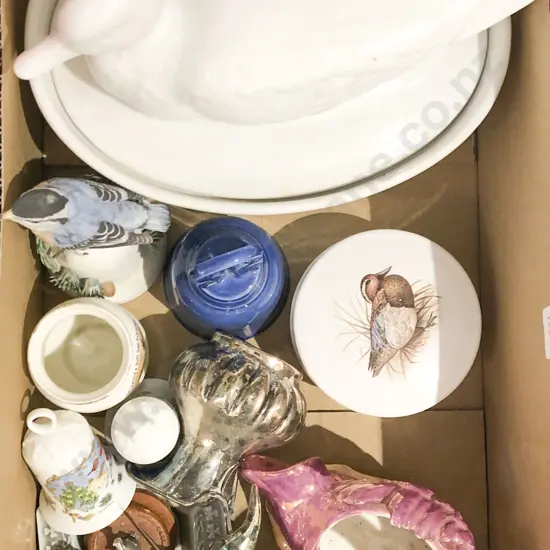 Box of Assorted Animal Ornaments and Decorative Bells Incl. Royal Copenhagen Etc.