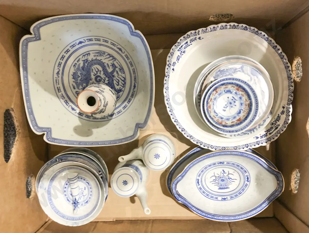 Box of Assorted Blue & White China Image 1++