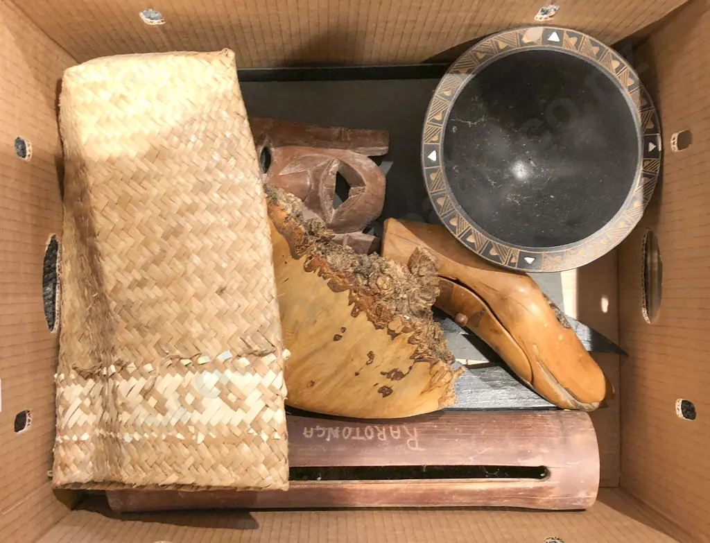 Box of Assorted Woodware and Tribal Items Image 1++