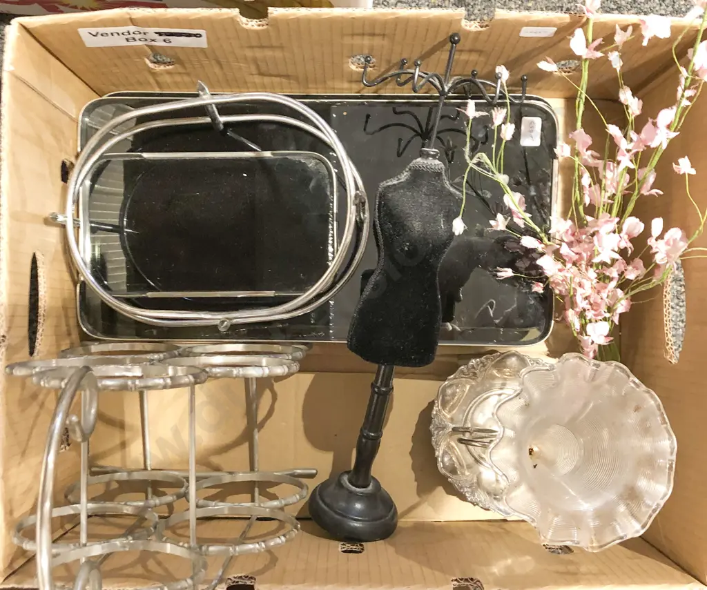 Box of Assorted Metal Ware Incl. Three Art Deco Smoked Glass Trays Image 1++