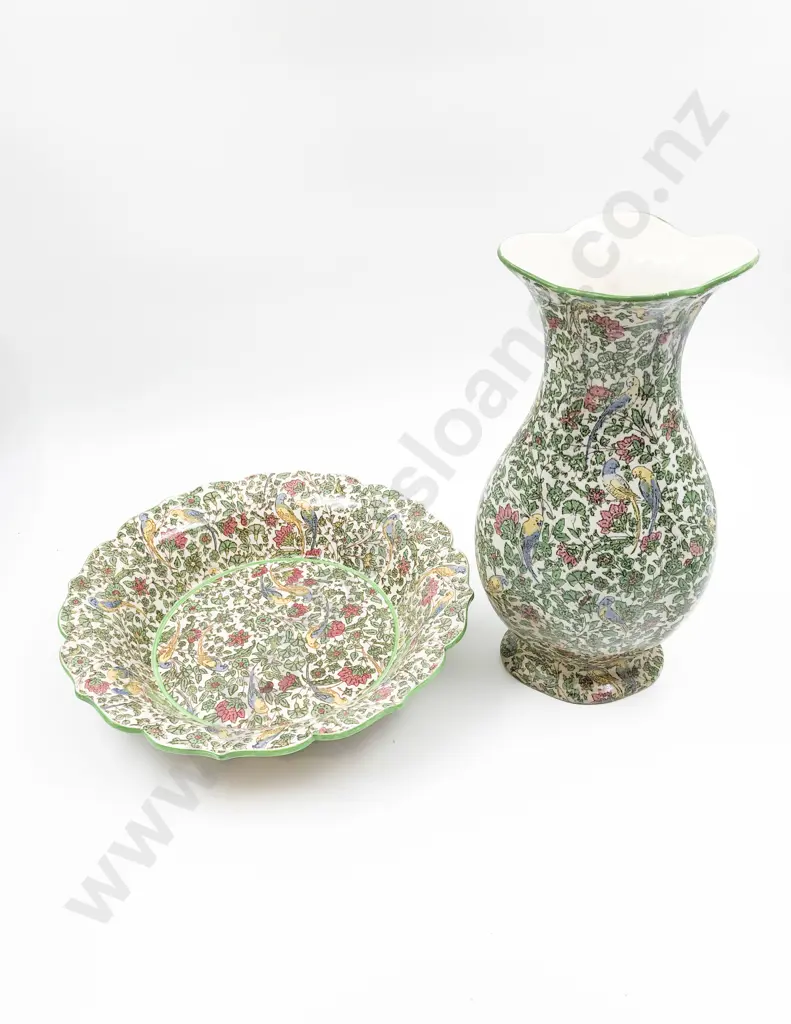 RD Floral Decorated Vase and Bowl (Repair to Base of Vase) Image 1++