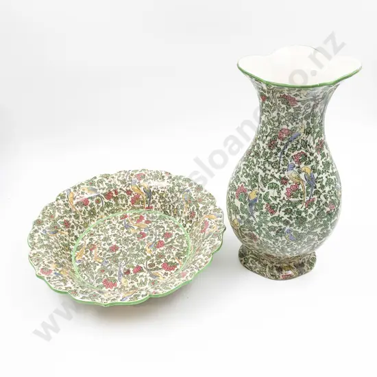 RD Floral Decorated Vase and Bowl (Repair to Base of Vase)