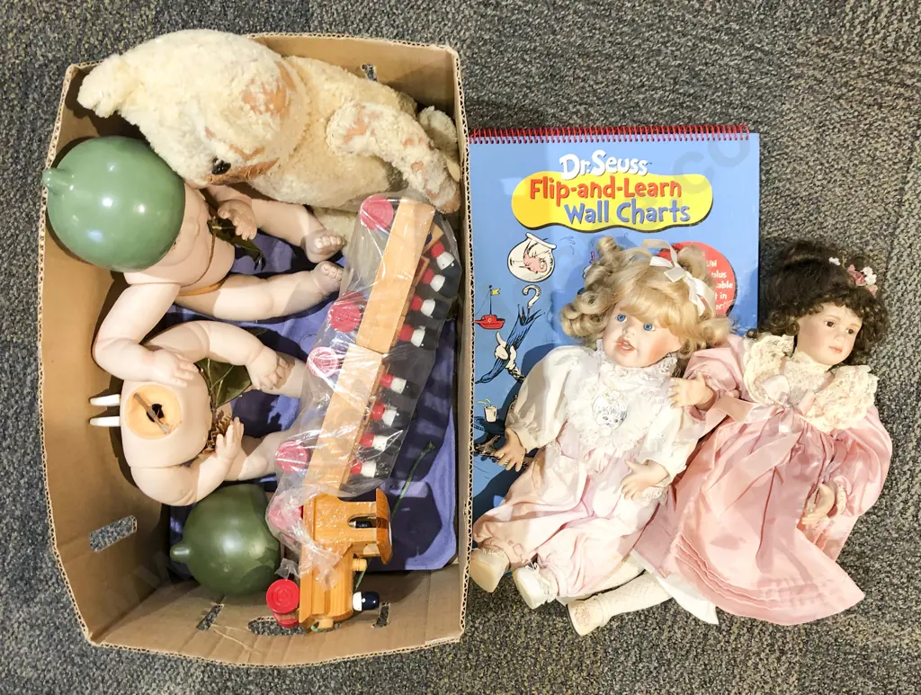 Box of Assorted Vintage Dolls and Toys etc Image 1++