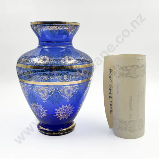 Murano Blue Glass Vase Together With Certificate of Authenticity
