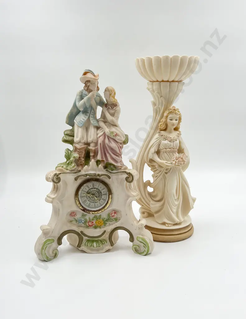 Figural Clock Together with Figural Candle Holder Image 1++