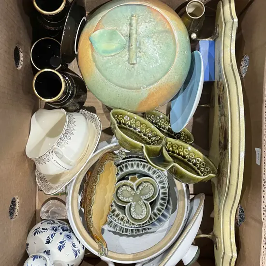 Box of Assorted Including Wade and Ceramic Coat Hook Wall Hanging