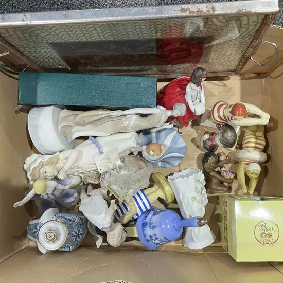 Box of Assorted China Figures Etc
