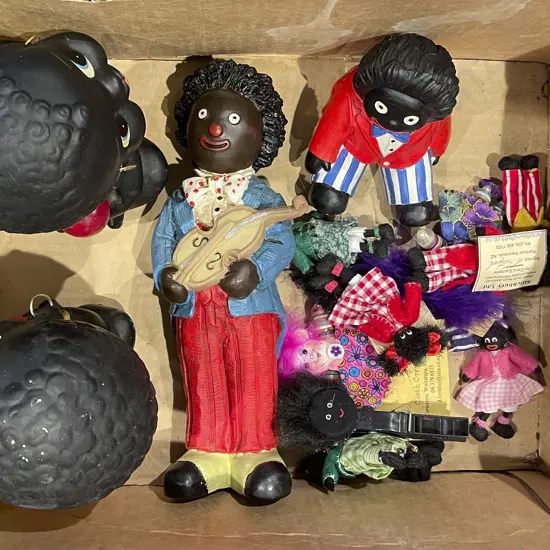 Box of Assorted Figural Ornaments Including Pair of Bobble Heads