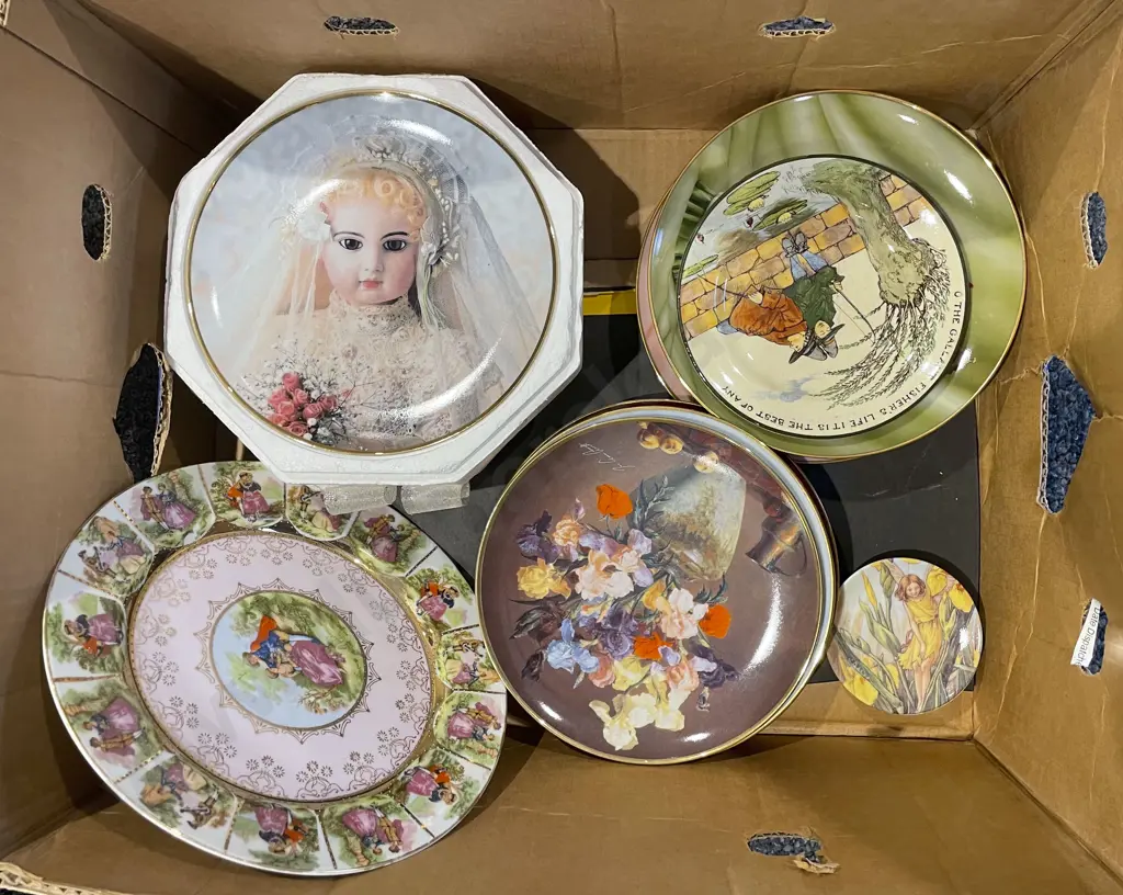Box of Assorted Fancy China and Commemorative Plates Image 1++