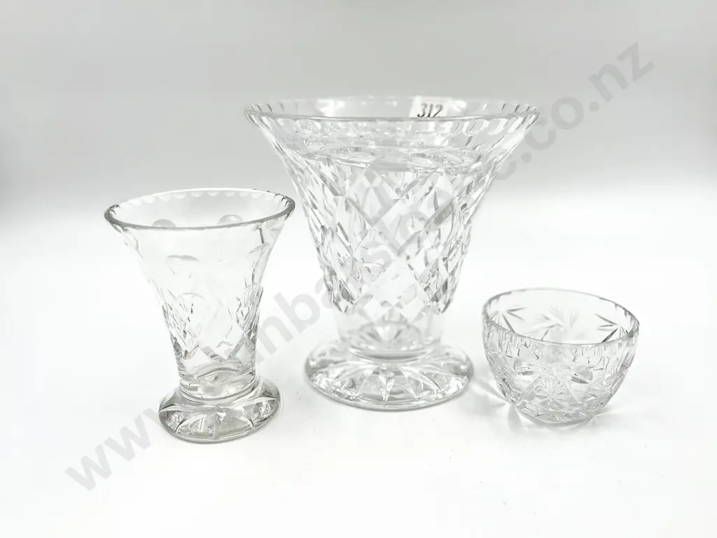 Two Crystal Vases and Sugar Bowl Image 1++