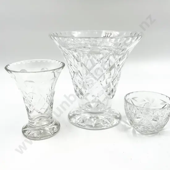 Two Crystal Vases and Sugar Bowl