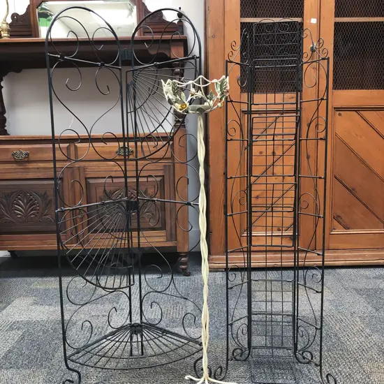 Two Assorted Wire Occ. Shelves together With Decorative Candle Holder