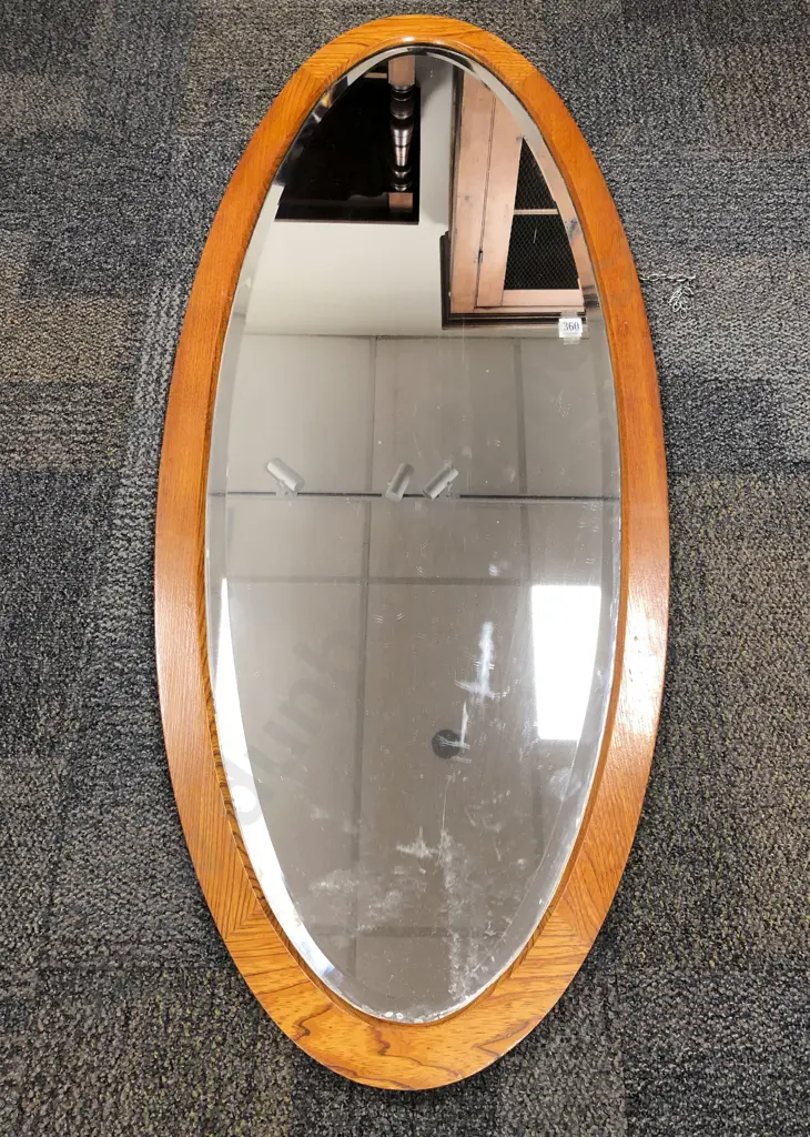 Oak Framed Bevell Edged Oval Wall Mirror Image 1++