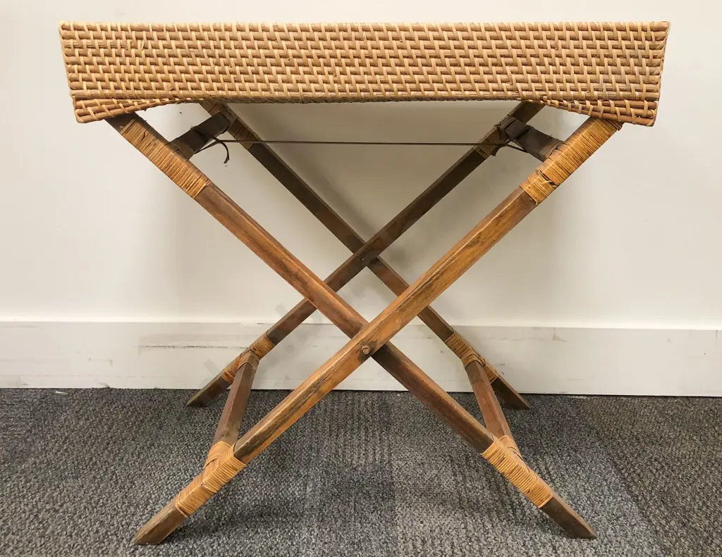 Wicker Breakfast Tray on Folding Stand Image 1++