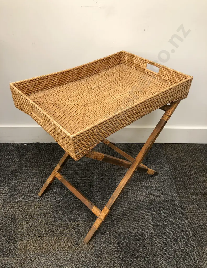 Wicker Breakfast Tray on Folding Stand Image 1++