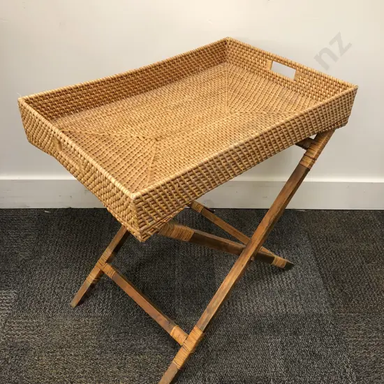 Wicker Breakfast Tray on Folding Stand