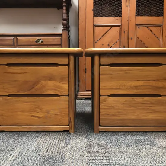 Pair of Solid Heart Rimu Scandinavian Style Bedside Drawers