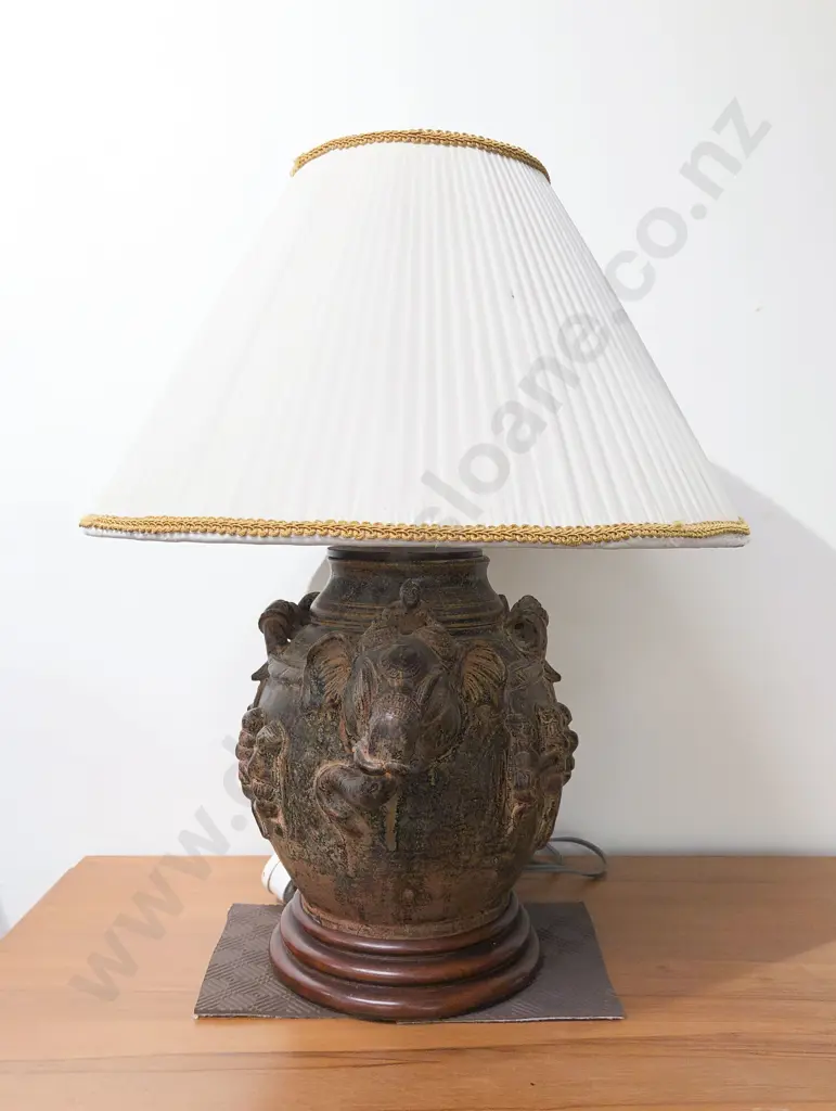 Indian Relief Molded Pottery Table Lamp Image 1++