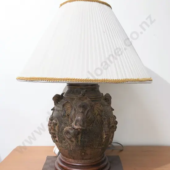 Indian Relief Molded Pottery Table Lamp