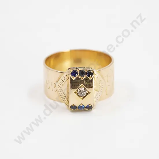 NZ Colonial 18ct Seven Stone Sapphire and Diamond Band Ring