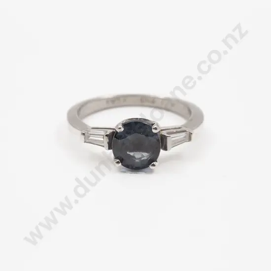 Art Deco All Platinum Three Stone Sapphire and Diamond Bridge Ring
