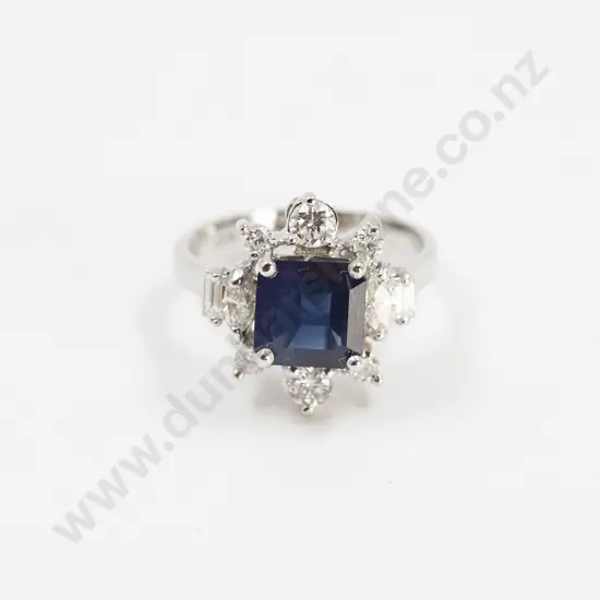 14ct White Gold 11stone Sapphire and Diamond Cluster Ring