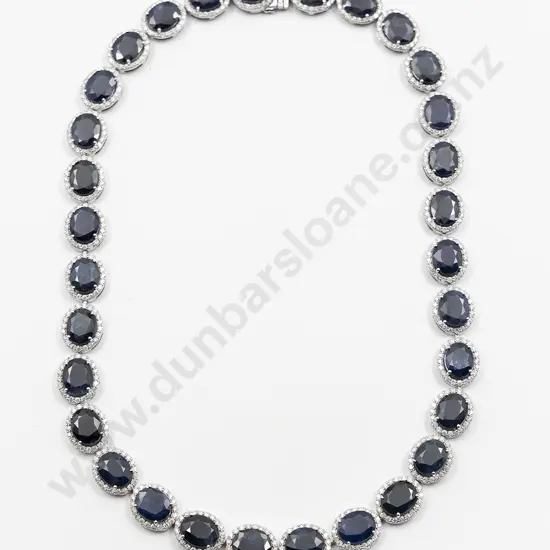 14ct White Gold Sapphire and Diamond Necklace