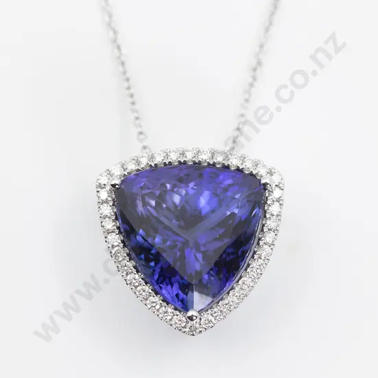 14ct White Gold Tanzanite and Diamond Pendant Necklace