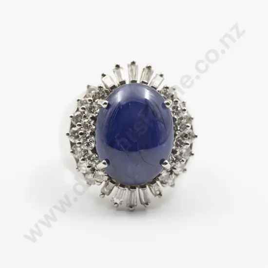 9ct White Gold 37stone Star Sapphire and Diamond Cluster Ring