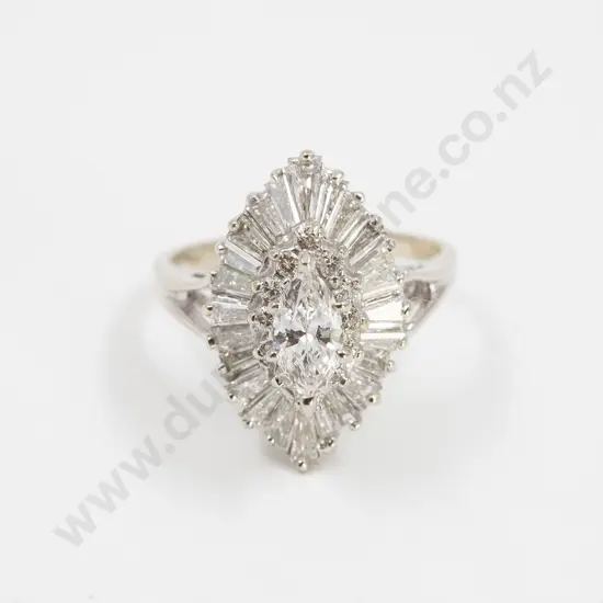 All Platinum 37stone Marquise Diamond Cluster Ring