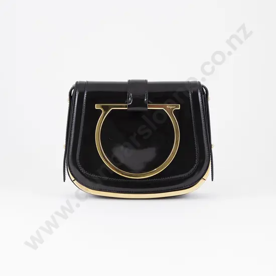 Ferragamo Big Logo Crossbody Black Patent Leather Bag