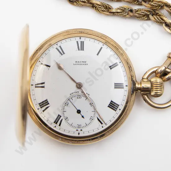 15ct Swiss Baume Longines Hunter Cased Lever Wind Pocket Watch