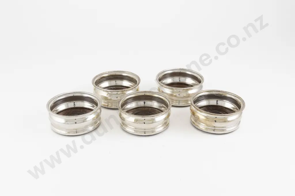 Set Of 5 Sheffield Plate Wine Coasters Image 1++