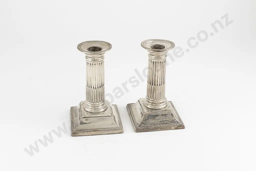 Pair Vict S/S Doric Column Candlesticks Image 1++