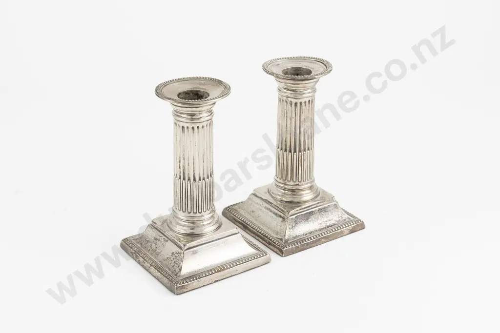 Pair Vict S/S Doric Column Candlesticks Image 1++