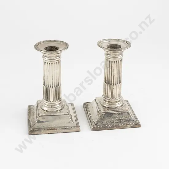 Pair Vict S/S Doric Column Candlesticks